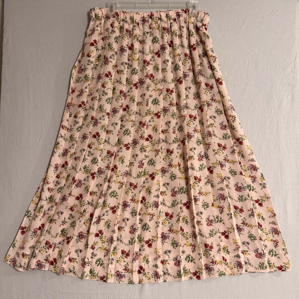 Susan Bristol Skirt Womens Medium Floral Pleated Elastic Waist Midi Made USA